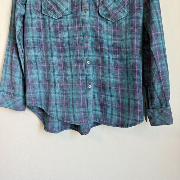 Rock & Republic Blue Studded Lightweight Cotton Flannel Western Button Down - Picture 3 of 7